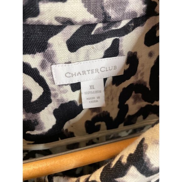 Charter Club Black White Gray Button Down Cropped Swing Linen Jacket Sz XL - Picture 6 of 10